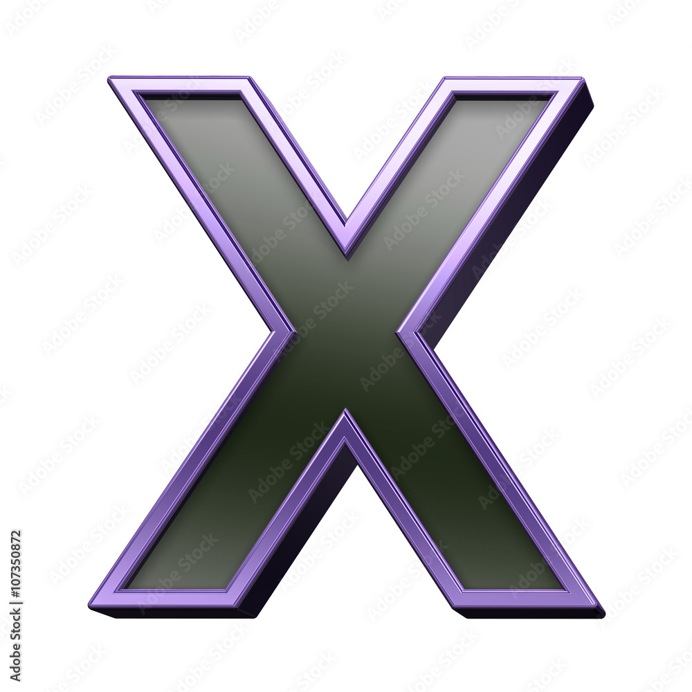 One letter from black with violet shiny frame alphabet set, isolated on white. 3D illustration. One letter from black with violet shiny frame alphabet set, isolated on white. 3D illustration.