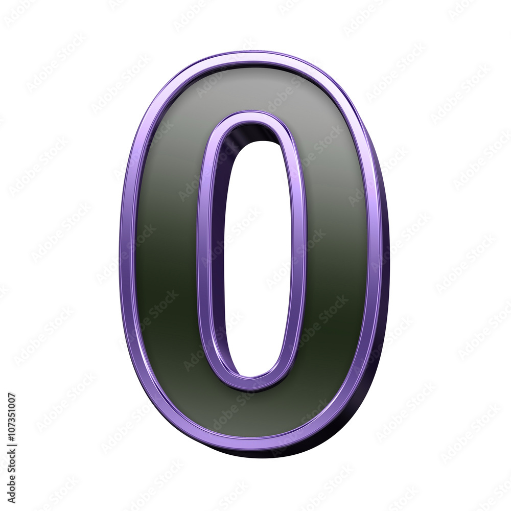 One digit from black with violet shiny frame alphabet set, isolated on white. 3D illustration. One digit from black with violet shiny frame alphabet set, isolated on white. 3D illustration.