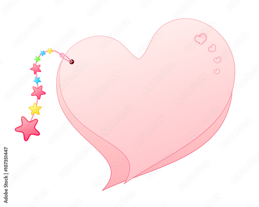 Blank Sweet Pink Heart Shaped Overlap Paper Cards Decorated with Hearts and Hanging Ornaments Beaded Tassel Isolated on White Background Illustration