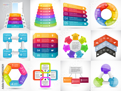 Vector 3D arrows infographic, diagram, graph, presentation, chart. Business concept with 3, 4, 5, 6, 7, 8 options, parts, steps, processes. Info graphic growth data template.