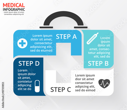 Vector circle plus sign medicine chest healthcare infographic, diagram, graph, presentation, chart. Concept with 4 options, parts, steps, processes. Doctor or hospital logo.