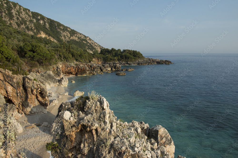 The Wild and Rocky Coast near Village of Corniglia in Cinque Terre, Italy