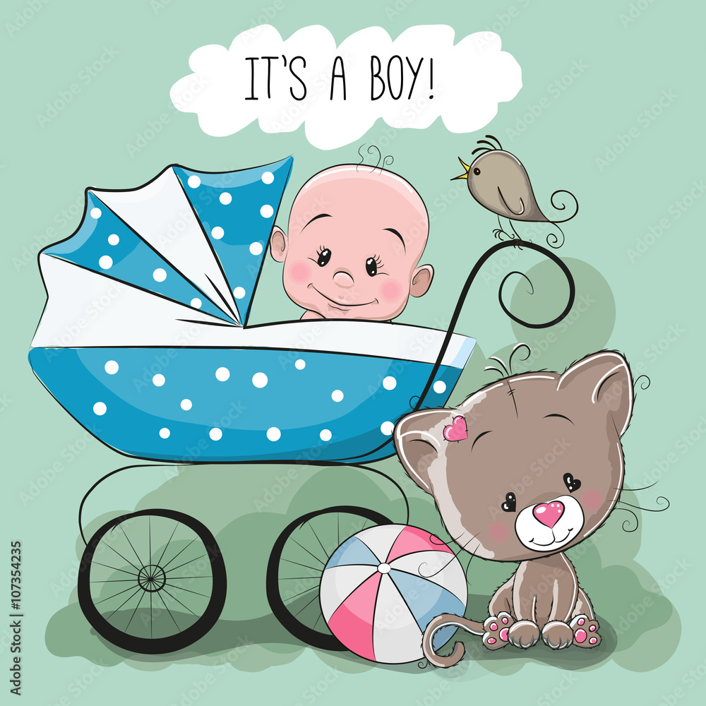 Fototapeta premium Greeting card it's a boy