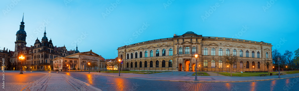 Night Panorama of Palace Zwinger. Dresden. Germany