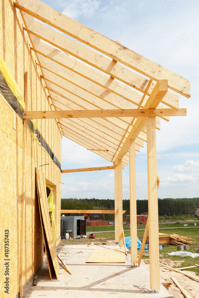 Frame house construction. Building a terrace