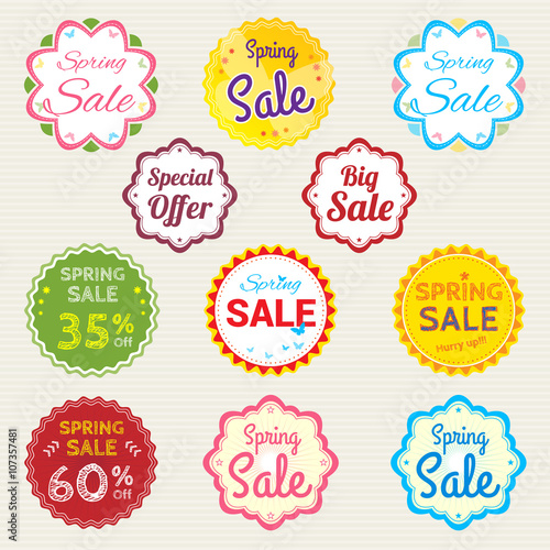 Set of retro promotion discount sale and guarantee tag banner label