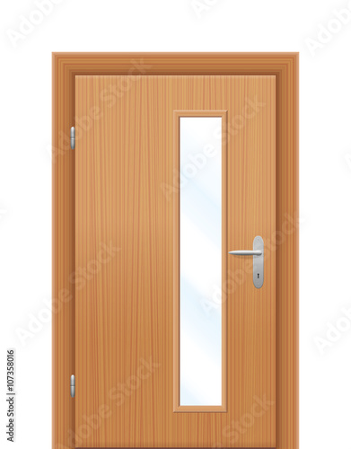 Vision panel - vertical oblong window in wooden door. Isolated vector illustration on white background.