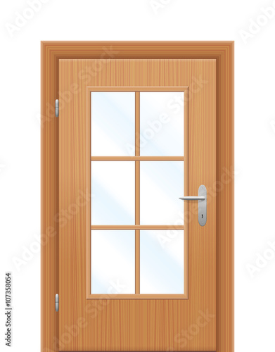 Door with viewing panel or muntin window. Isolated vector illustration on white background.