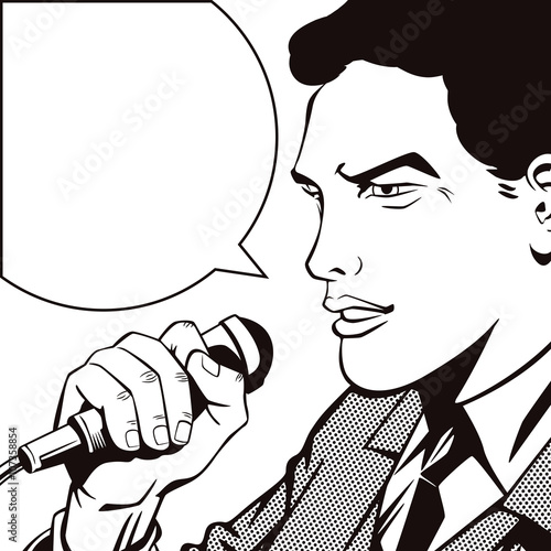 People in retro style pop art and vintage advertising. A man wit