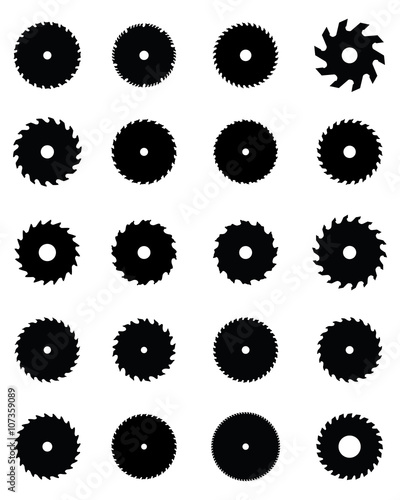 Silhouettes of circular saw blades, vector
