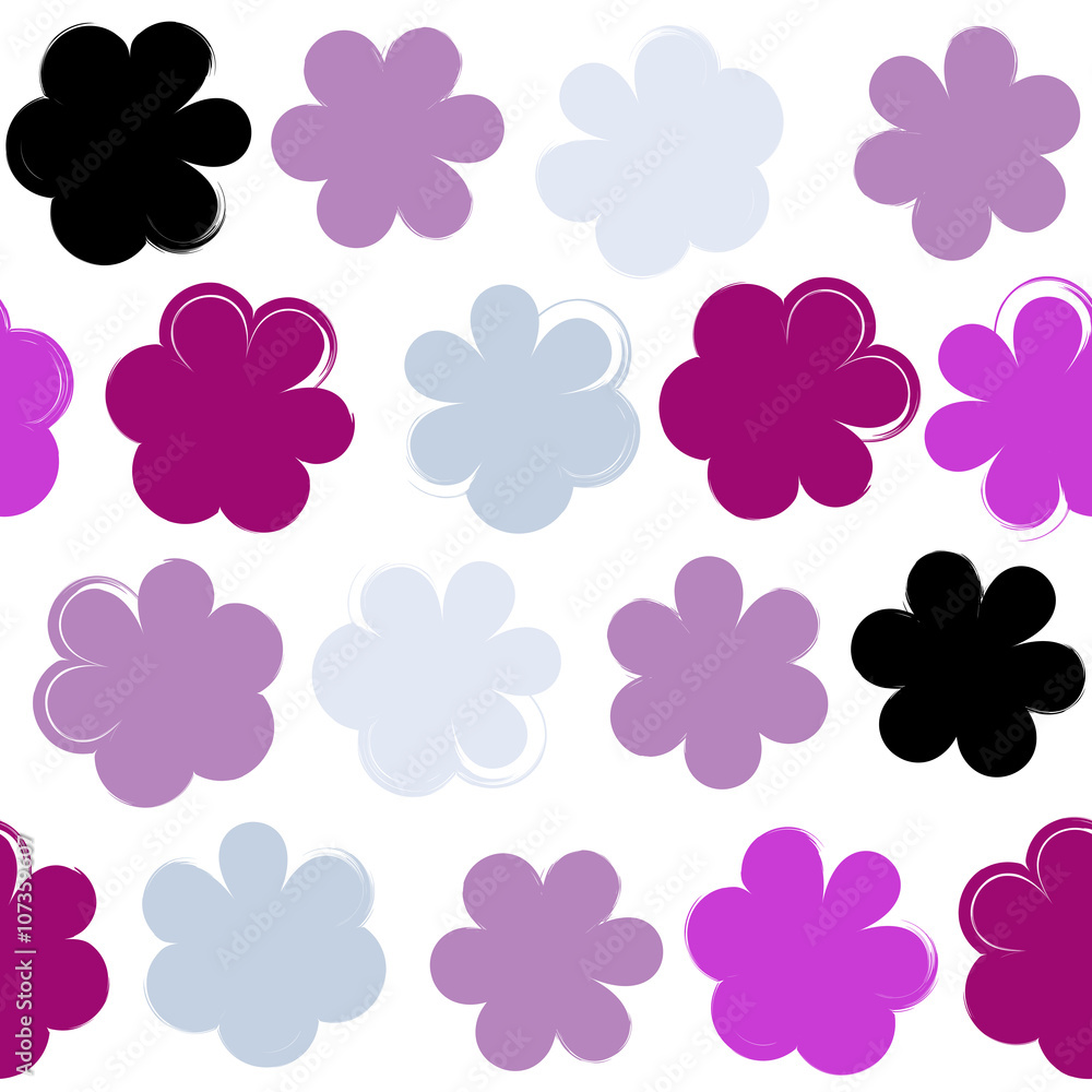 Cute vector seamless pattern . Brush strokes, flowers.  Endless texture can be used for printing onto fabric or paper