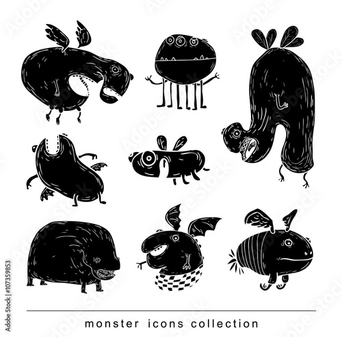 set of cartoon monsters. vector illustration