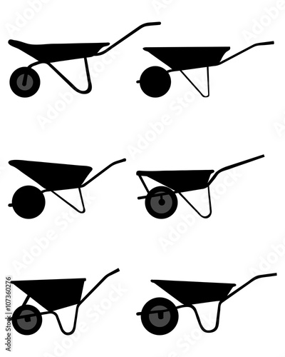 Black silhouettes of different wheelbarrows, vector