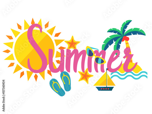 Summer lettering isolated on  white background
