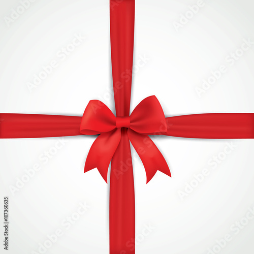 Background with realistic red bow and ribbon
