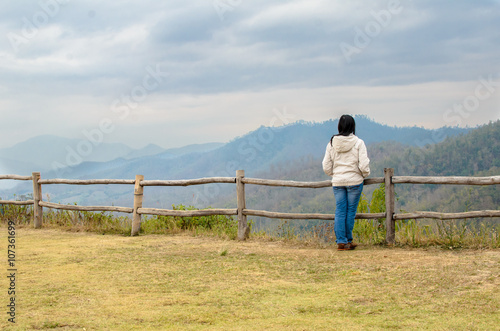 lonely woman on the mountain