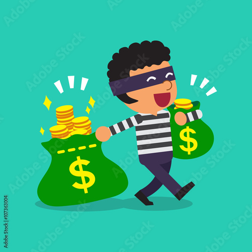 Cartoon thief carrying money bags