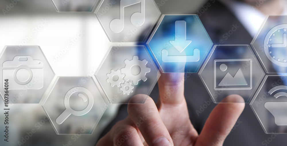 Businessman using modern digital applications interface Businessman using modern digital applications interface