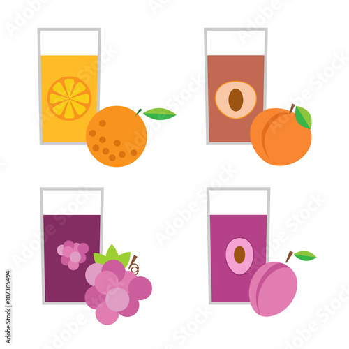 Set of fresh squeezed juices vector illustration.
