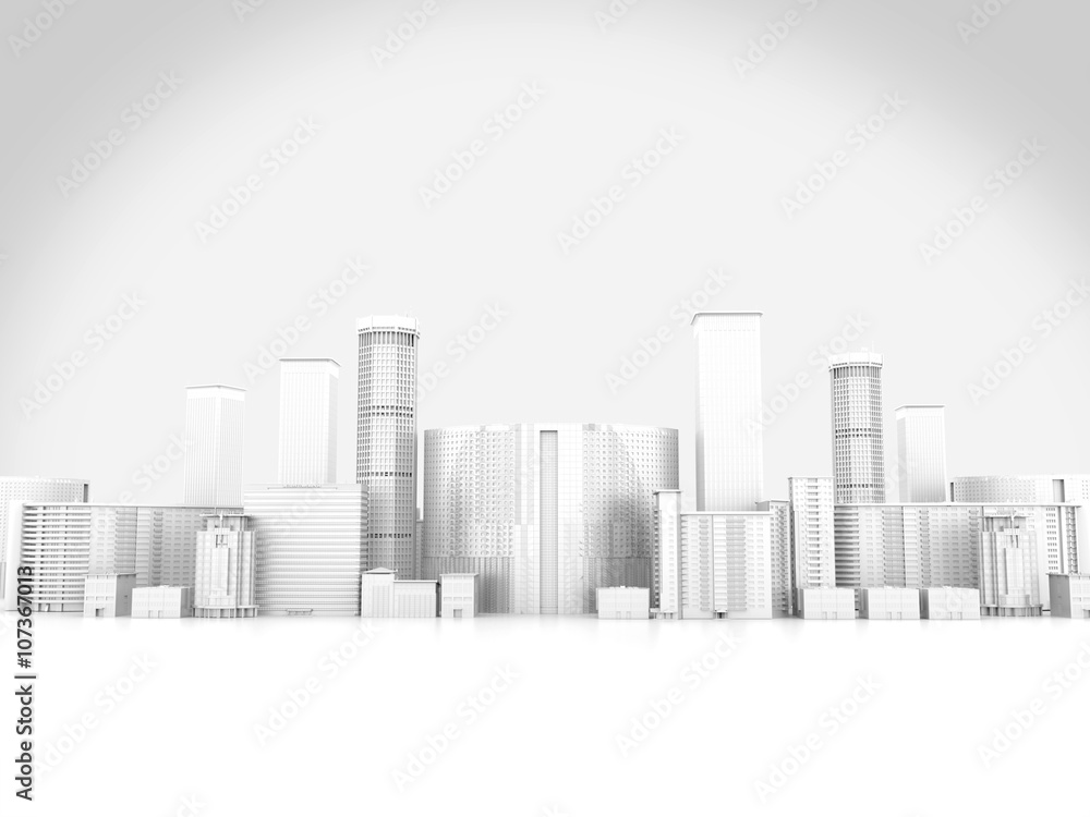 Abstract city in white background, 3D rendering