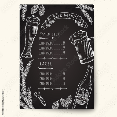 Hand drawn beer menu template.