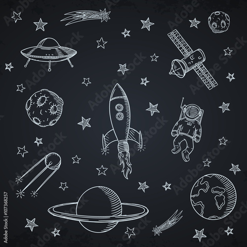 Hand drawn set of astronomy doodles.