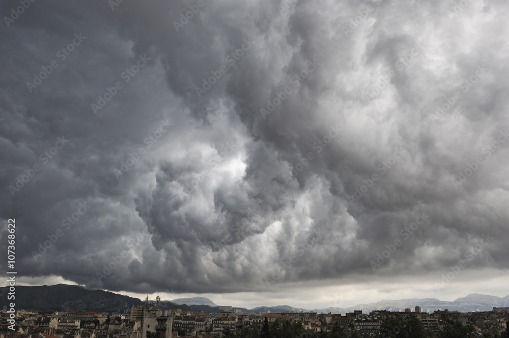 Huge stormy sky over Marseille city, France, Europe Huge stormy sky over Marseille city, France, Europe