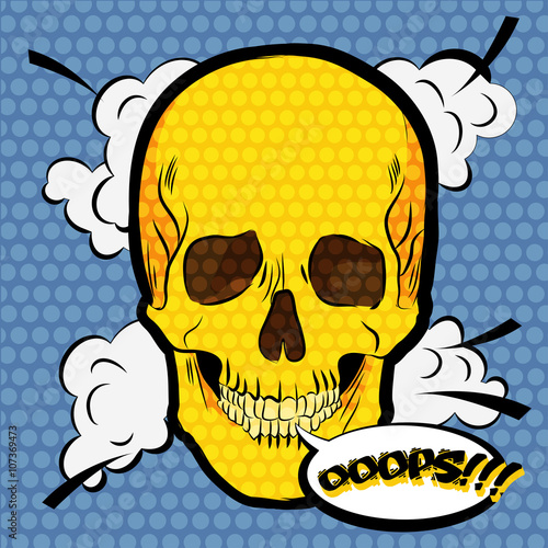 Human skull icon. Pop art comic style illustration.