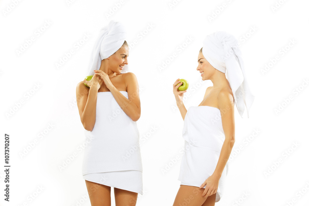 Two happy teen girl after shower Two happy teen girl after shower