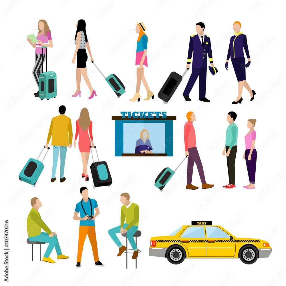 People in airport, flat icons set People in airport, flat icons set