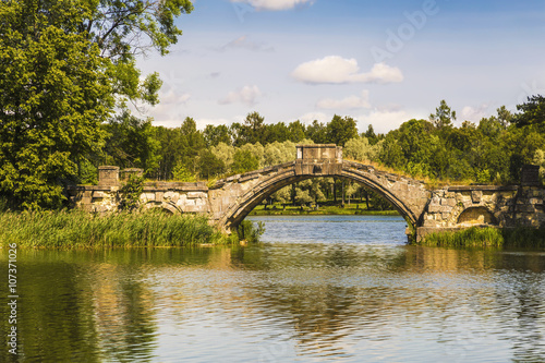 View of Humpback bridge on White lake. Gatchina Palace Park