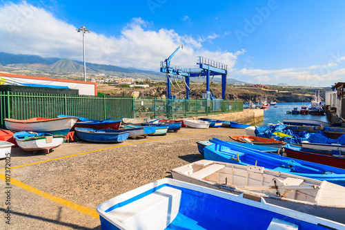 Fishing boats in dockyard in San Juan port, Tenerife, Canary Islands, Spain