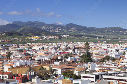 View over San Cristobal de La Laguna to Pico del Teide, UNESCO World Cultural Heritage, Tenerife, Canary Islands, Spain