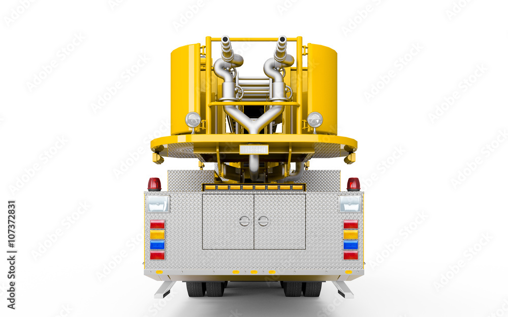 Yellow Firetruck back view isolated on a white background Yellow Firetruck back view isolated on a white background
