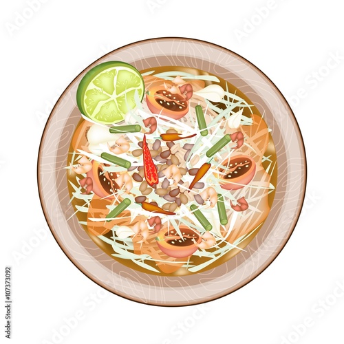 Plate of Green Papaya Salad with Dried Shrimps