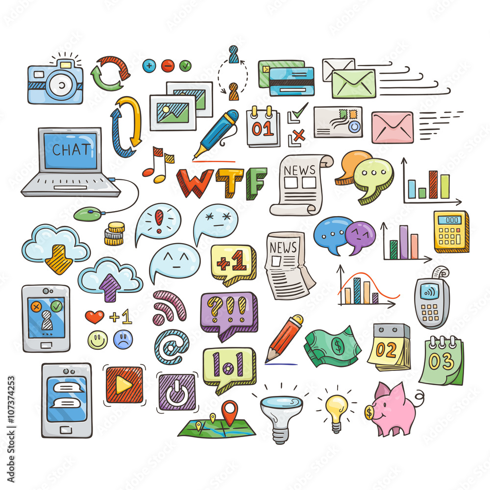 Set of Universal Doodle Icons. Bright Colors and Variety of Topics. Set of Universal Doodle Icons. Bright Colors and Variety of Topics.
