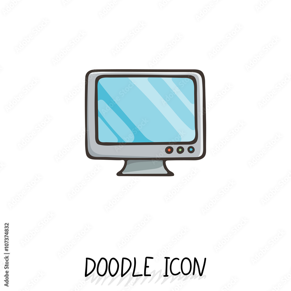 Doodle icon of monitor. Desktop computer, monoblock. Doodle icon of monitor. Desktop computer, monoblock.
