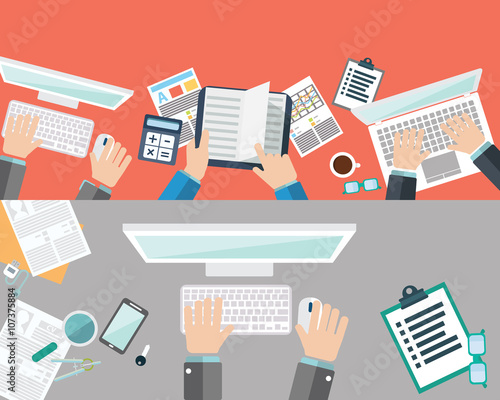 Set of flat design illustration concepts for business, finance, consulting, management, human resources, business analysis and planning. Concepts for web banner and printed materials. © Graphicroyalty