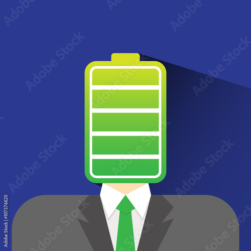businessman head battery flat icon vector illustration eps 10