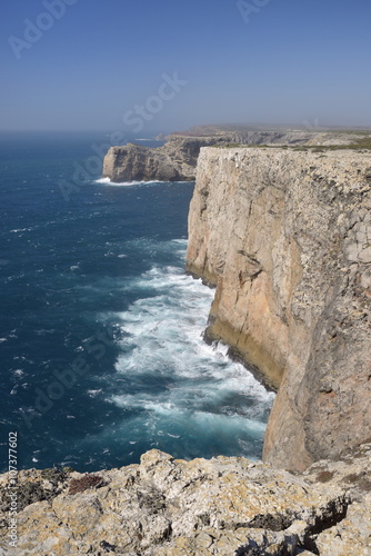 Limestone cliffs running north from Cape St. Vincent (Cabo de Sao Vicente)'s most southwesterly point, Algarve, Portugal photo