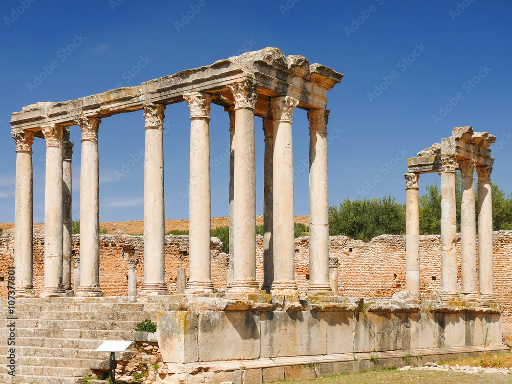 Fototapeta premium Dougga, Roman Ruins. Unesco World Heritage Site in Tunisia.