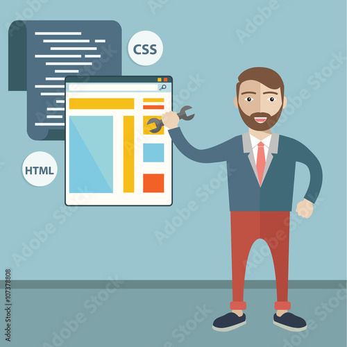 Concept of programmer or coder workflow for website coding and html programming of web application