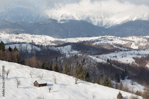 Winter landscape somewhere in the mountains of Transylvania.