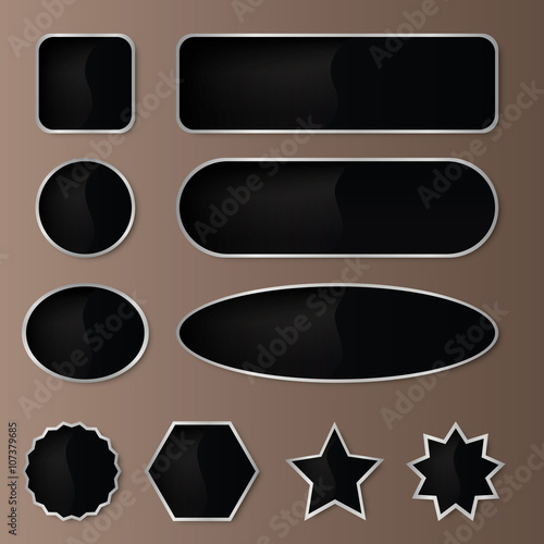 Set of 10 elegant black with silver web buttons with different shapes.
