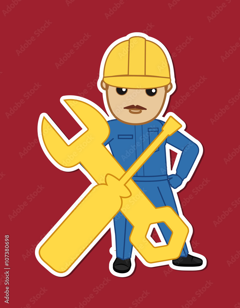 Cartoon Serviceman Character Sticker