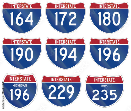 Collection of Interstate highway shields used in the US photo