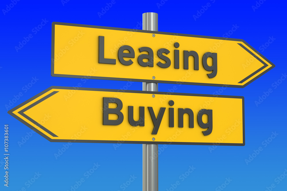 leasing or buying concept on the road signpost, 3D rendering leasing or buying concept on the road signpost, 3D rendering