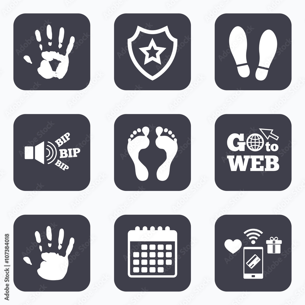 Fototapeta premium Hand and foot print icons. Imprint shoes symbol.