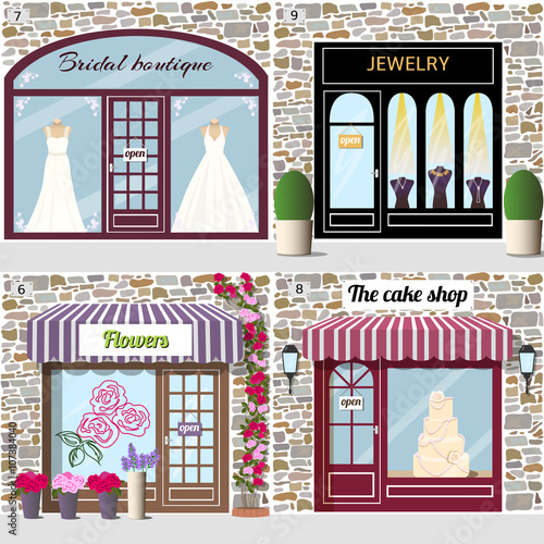 Bridal boutique, jewelry, flowers  and the cake shop.