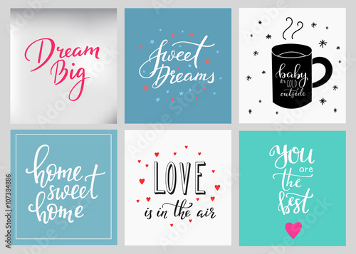 Lettering postcard quotes set